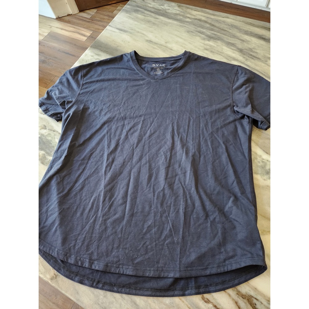 BYLT Premium Basics Signature V-Neck Shirt Navy Blue Mens 3XL Curved Drop Hem